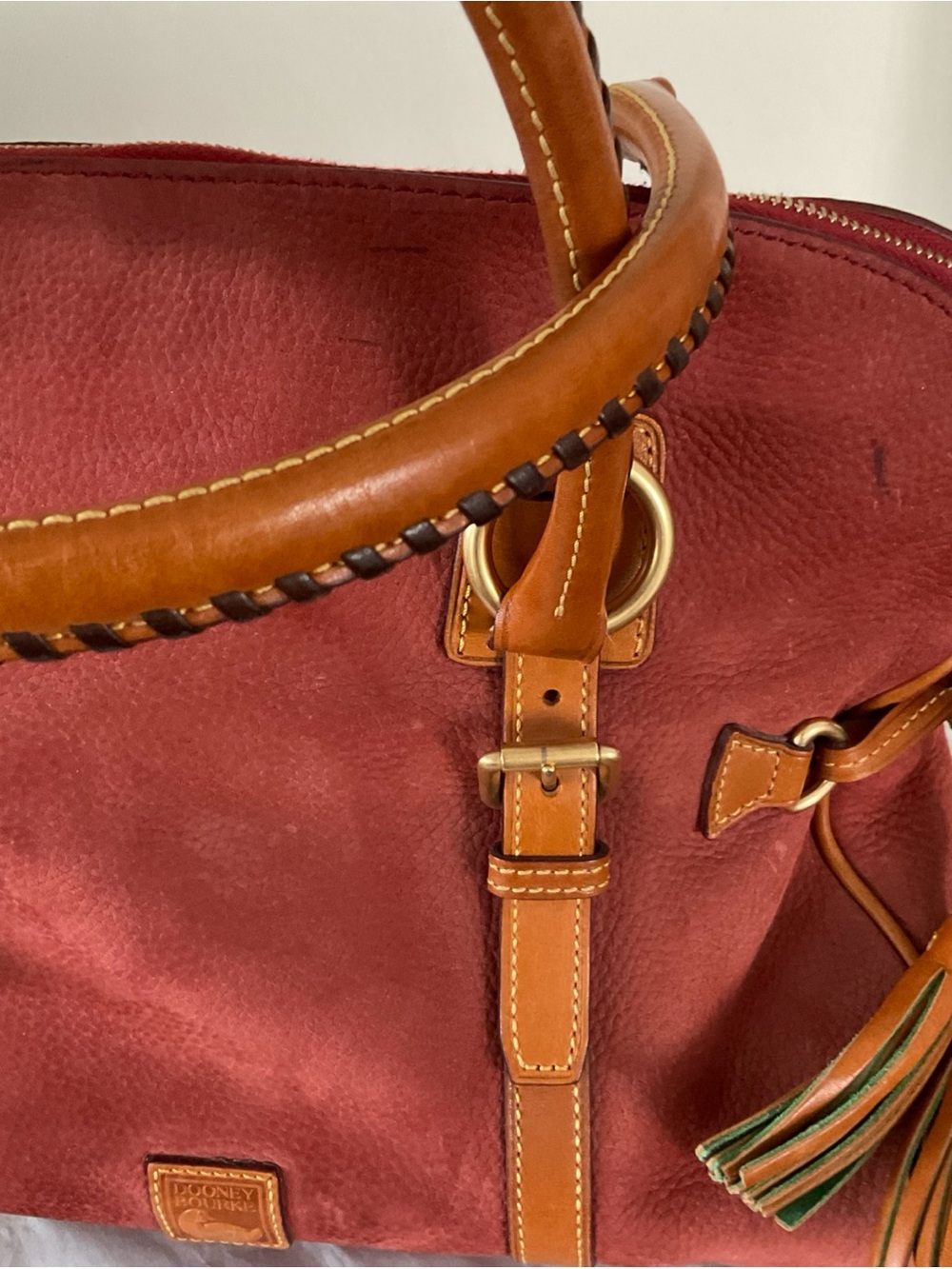 Dooney & Bourke Domed Nubuck Double Handle Satchel In Red-Brown Color - Picture 5 of 16